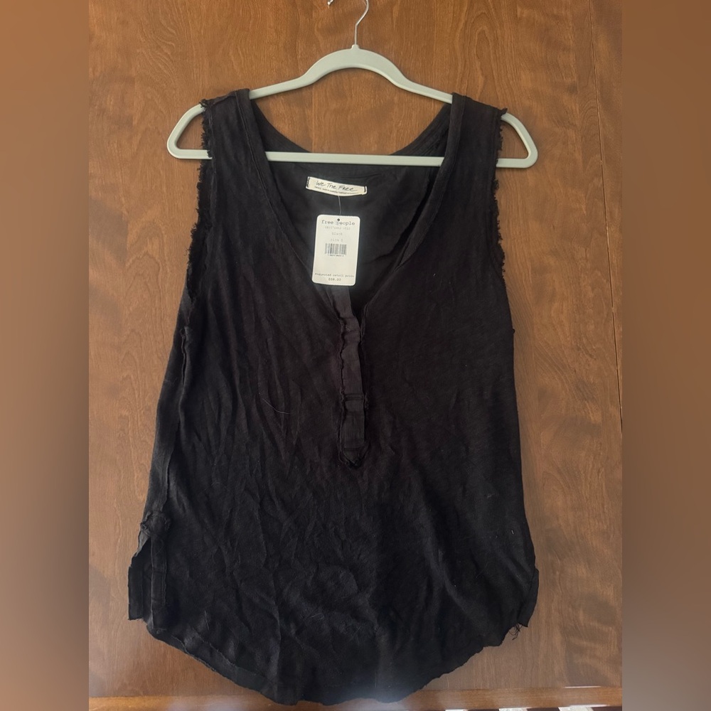 Free People Black Button-Front V-Neck Tank